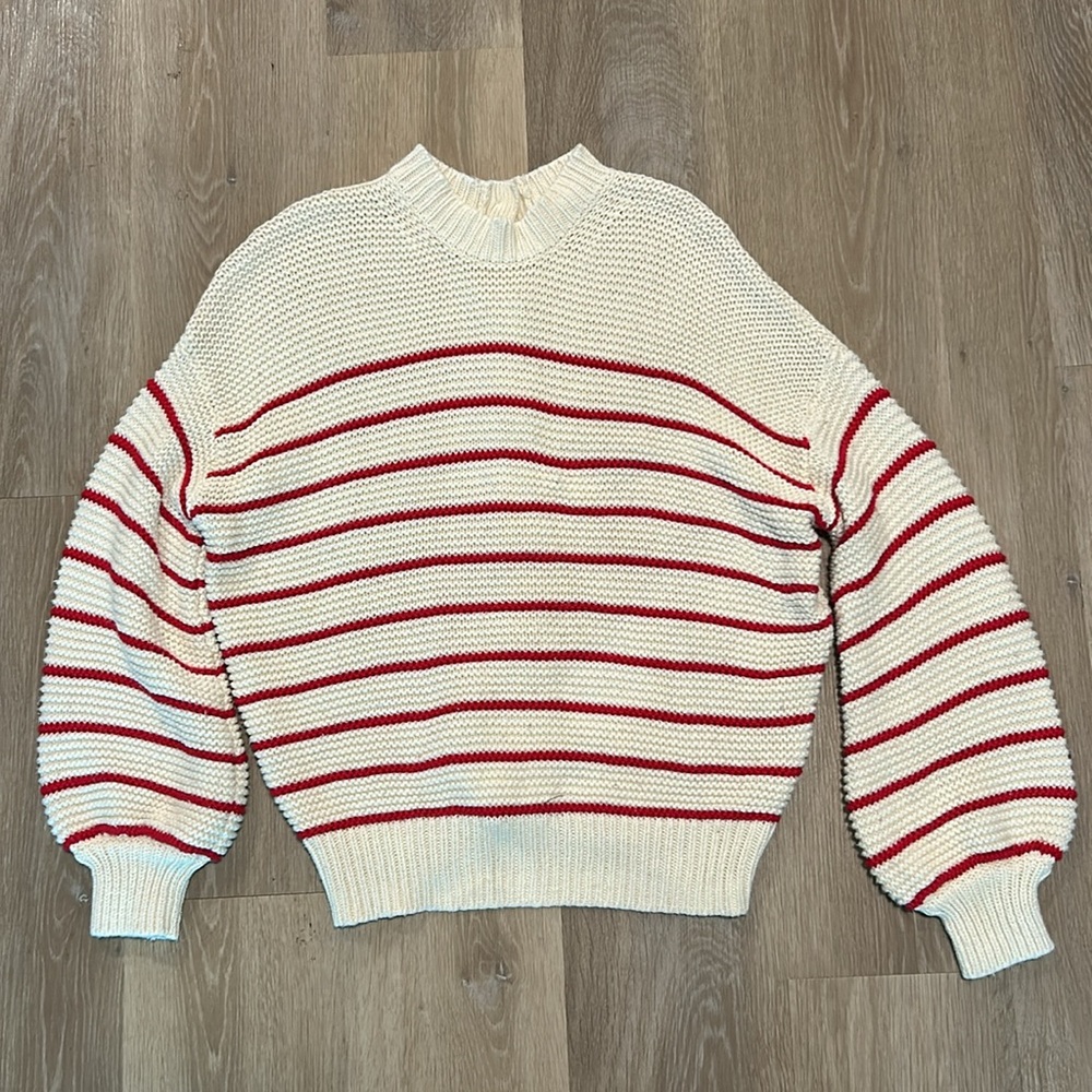 Alex Mill Button Back Cream and Red Striped Sweater size Medium - Picture 7 of 11
